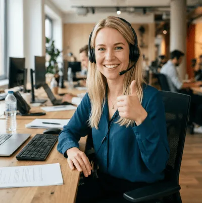 Freundliche Frau zeigt einen Daumen nach oben